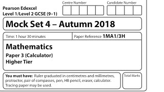 Mock Set 4 91 EDEXCEL GCSE MATHS 2018 Paper 3 Higher Calculator exam full walkthrough [upl. by Layap]