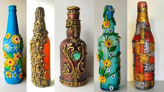 5 DIY Bottle Art  Bottle Decoration Ideas [upl. by Monteith489]