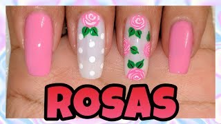 DECORACIÓN DE UÑAS ROSAS GRANDES ♥ NailArt By Andy [upl. by Eah457]