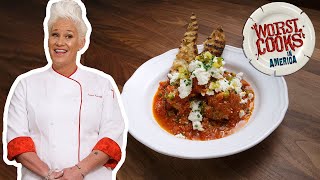 Anne Burrell Makes Meatballs with Marinara  Worst Cooks in America  Food Network [upl. by Iz742]