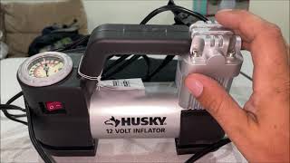 HUSKY 12 VOLT tire inflator REVIEW portable air compressor 937 790 [upl. by Gruber978]