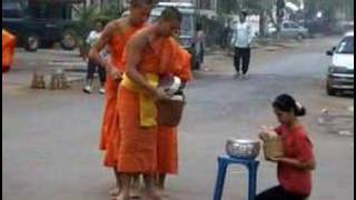 Daily Giving and Daily Receiving Alms Round in Laos [upl. by Ecitsuj]