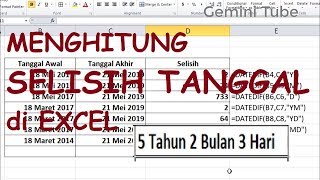 Cara Menghitung Selisih Tanggal di Excel  Tips amp Trik Excel Gemini Tube [upl. by Sirtemed957]