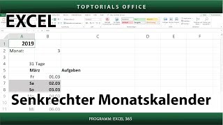 Dynamischer senkrechter Monatskalender in Excel  Download [upl. by Ahtael741]