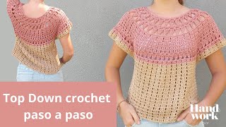 Cómo tejer Top a Crochet o Ganchillo Top Down en una sola pieza [upl. by Wootan]