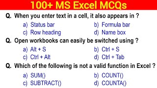 100 MS Excel MCQ Questions and Answers [upl. by Granny]