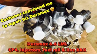 20112016 LML 66 Duramax Cp4 injectors fuel rails and line replacement [upl. by Guise182]