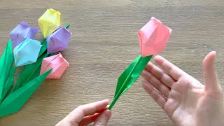 Origami Tulip Flower  Origami Flower Paper Tulip [upl. by Panaggio]