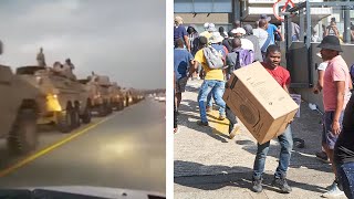 South Africa violence Tanks deployed amid looting and chaos after jailing of Jacob Zuma [upl. by Latrena]