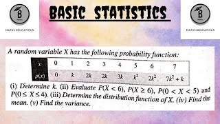 A random variable X has the following probability distribution function i determine k ii Eva [upl. by Tnomed199]