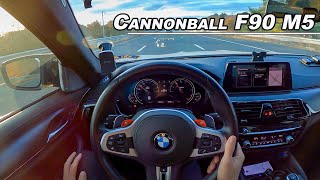 25 Hours 57 Minutes Cannonball Car  2019 BMW M5 Competition POV Drive Binaural Audio [upl. by Nawiat]