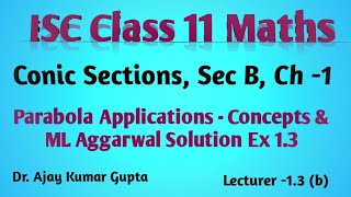 ISC Class 11 Maths Conic Sections  Parabola Applications  ML Aggarwal Solutions Ex 13 sec b [upl. by Bergstrom]