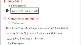 Cours Arithmétique dans Z  Partie 1  quot Divisibilité  Congruence Division euclidienne quot [upl. by Nahtnanhoj740]