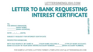 How To Write Letter for Interest Certificate – Letter to Bank Manager For Interest Certificate [upl. by Lleksah]