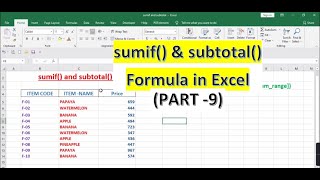 9sumif and subtotal in excel  how to use sumif and subtotal formula in excel [upl. by Yoko207]