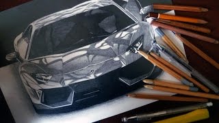 Realistic pencil drawing LAMBORGHINI AVENTADOR  Speed Drawing  Photorealistic art  ISP DRAWING [upl. by Ardnos]