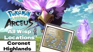 All Wisp Locations Guide Cornet Highlands Request 22  Pokémon Legends Arceus [upl. by Teillo]