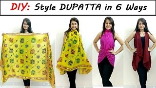 DIY Style Dupatta in 6 Different Ways  Stylish top shrug kimono  Shirin Talwar [upl. by Atinele]