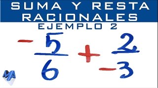 Suma y resta de números racionales  Fracciones negativas  Ejemplo 2 [upl. by Kreg776]