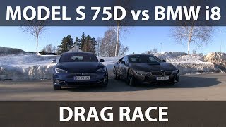 BMW i8 vs Tesla Model S 75D drag race [upl. by Norrag]