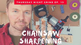 TNG Ep 13 Sharpening Saw Chain on a Super Jolly Chain Grinder [upl. by Yenahpets]