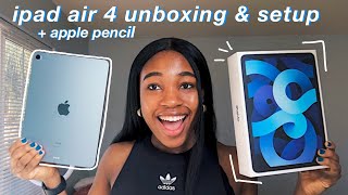 BRAND NEW iPad Air 4th Generation  Apple Pencil 2nd Generation 2020 Unboxing  Review sky blue [upl. by Khudari310]