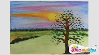 Speeddrawing eine Landschaft mit Schablone Filzstift und Buntstiften malen [upl. by Opalina311]