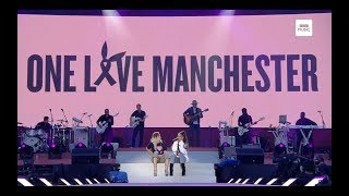 Ariana Grande amp Miley Cyrus  Hey Now Dont Dream its over Live at One Love Manchester HD [upl. by Wenn971]