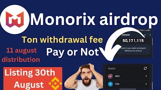 Monorix airdrop update  withdrawal fee pay or not  Listing on Binance [upl. by Rafaello]