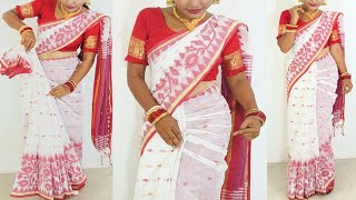 lal sada jamdani saree look  saree pora new style [upl. by Noda961]