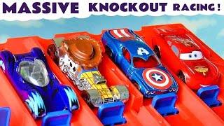 Massive Toy Cars 4 Track Knockout Racing With McQueen [upl. by Eliath]