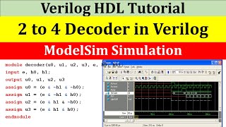 Verilog Code for 2 to 4 Decoder in Modelsim with TestBench  Verilog Tutorial [upl. by Yob641]