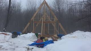 AFrame cabin build Foundation and Framing [upl. by Eirrak]