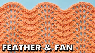 FEATHER AND FAN Knit Stitch for Beginners Best Beginner Knit Stitches [upl. by Brooking495]