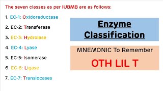 Enzyme Classification with MNEMONIC  Enzyme Classification with Examples [upl. by Bencion]