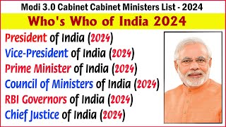 whos who of India 2024 English  Modi 30 Cabinet Ministers  current affairs  General Knowledge [upl. by Coumas]