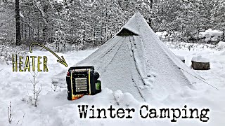 Winter Camping In Snowstorm With A Heated Tent [upl. by Menashem]