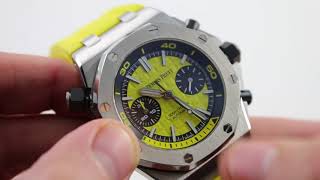 Audemars Piguet Royal Oak Offshore Diver Chronograph Yellow 26703STOOA051CA01 Watch Review [upl. by Nylave506]