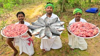 Village style Chicken recipe and katla fish curry  Chicken curry cooking for village poor people [upl. by Norm168]