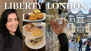 AFTERNOON TEA AT LUXURY LONDON DEPARTMENT STORE LIBERTY WITH A WALK THROUGH THE CHRISTMAS SHOP ETC [upl. by Ellimak478]