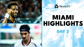 Monfils Faces Lajovic Sonego AugerAliassime In Action  Miami 2024 Day 2 HIghlights [upl. by Ardnola]