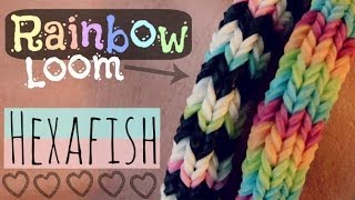 RAINBOW LOOM  HEXAFISH Bracelet  How To  6Pin Fishtail  Advanced  SoCraftastic [upl. by Ahsasal]