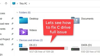 C drive full and showing red issue in Windows 11 Fix [upl. by Dusza]