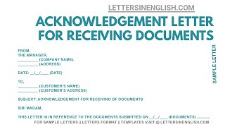 Acknowledgement Letter for Receiving Original Documents Acknowledgement Format  Letters in English [upl. by Clippard139]