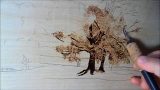 Jeans Pyrography art How to draw a Tree [upl. by Ycnaf]