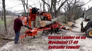 Cutting lumber on my Woodmizer LT40 hydraulic sawmill [upl. by Cowles152]