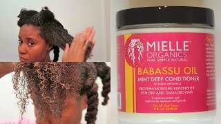 Mielle Organics Babassu Oil Mint Deep Conditioner Review  KINKY HAIR [upl. by Boswell921]