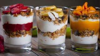 How To Make GREEK YOGURT  3 Fruit amp Granola PARFAIT ideas [upl. by Frederica395]