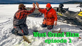 WEST GRAND SLAM Ice Fishing West Grand Lake for big Lake Trout and Salmon [upl. by Fisken903]