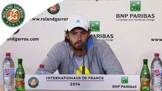 Press conference Ernests Gulbis 2014 French Open SF [upl. by Levon]